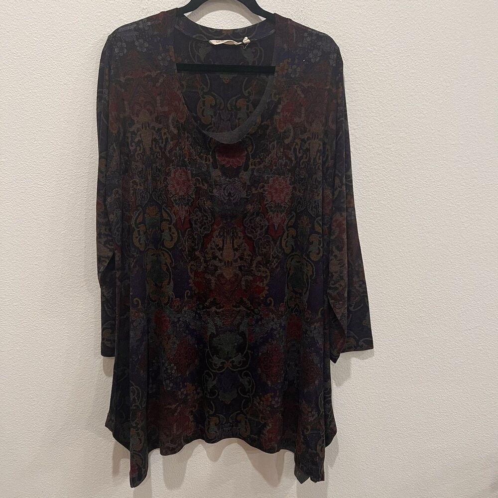 Soft Surroundings Women's Paisley Tunic Top Scoop Neck Asymmetric Hem Artsy 2X